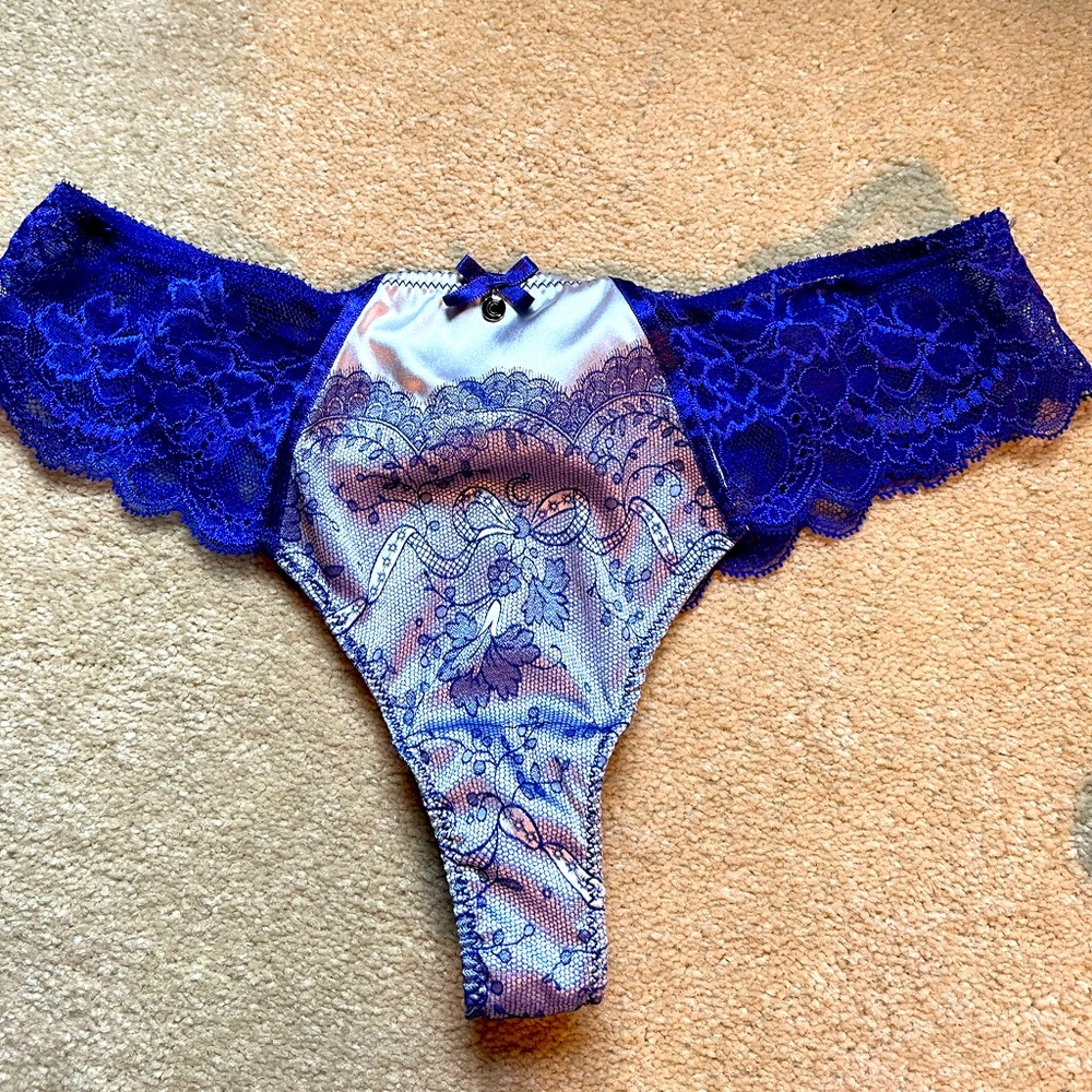 COPY - Royal Blue and Silver Lace Thong. Beautiful!